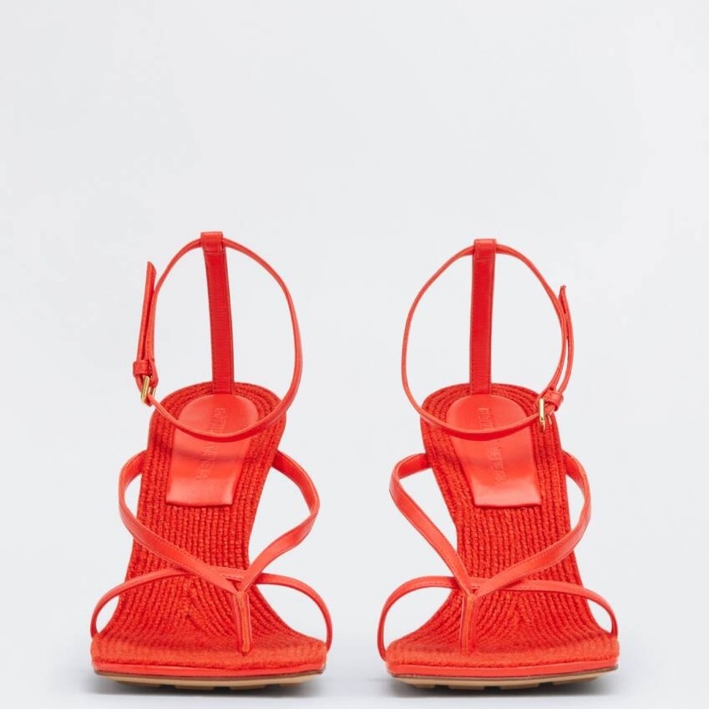 Tomato Red Bottega Veneta stretch leather and rope sandals. Size 39.5